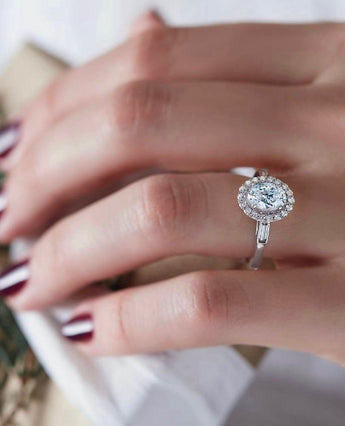 Custom white gold diamond engagement ring by NYC jeweler Clarity by Claire
